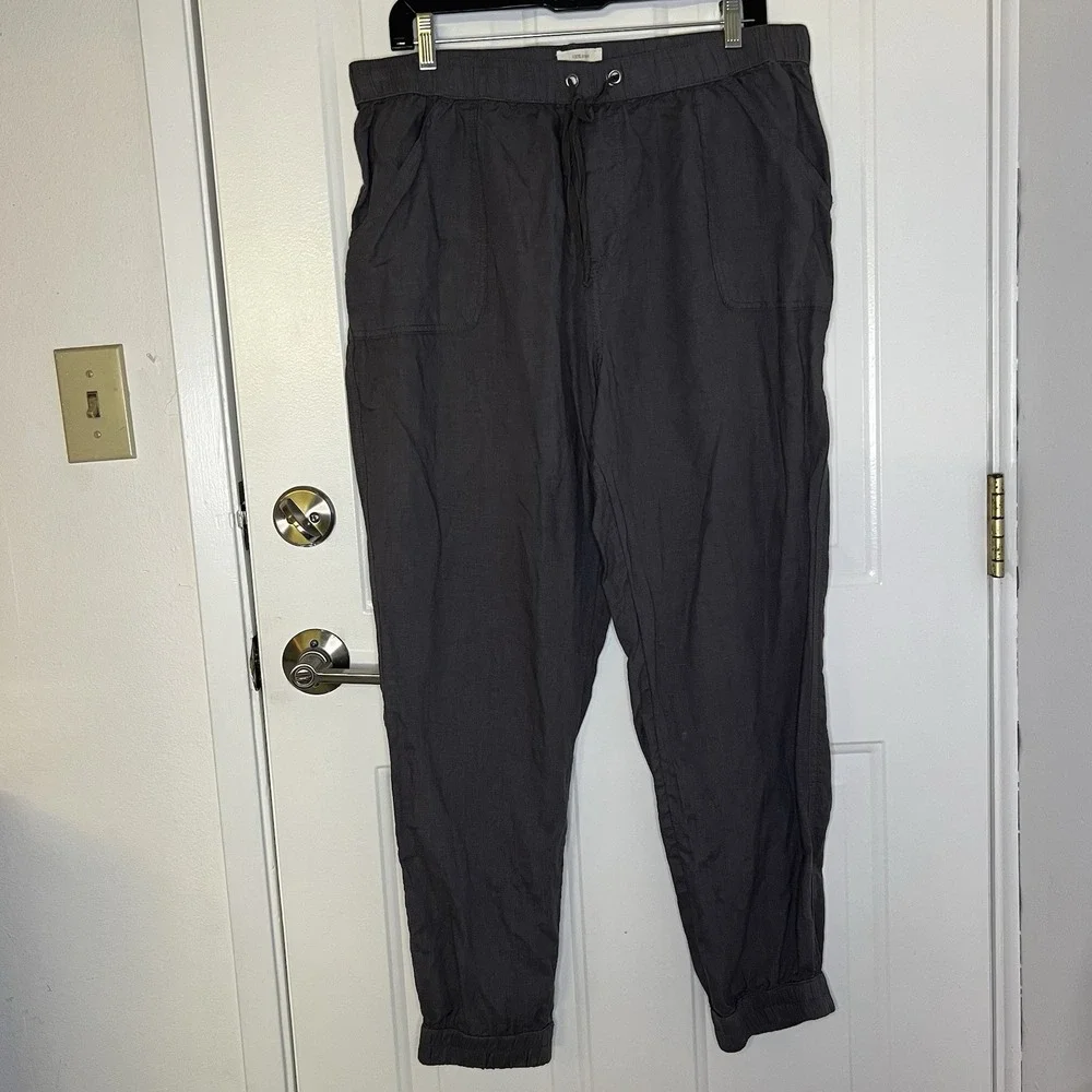 C&C California Women Pull-On‎ 100%Linen Cargo Jogger Pants sz XL Pewter Grey